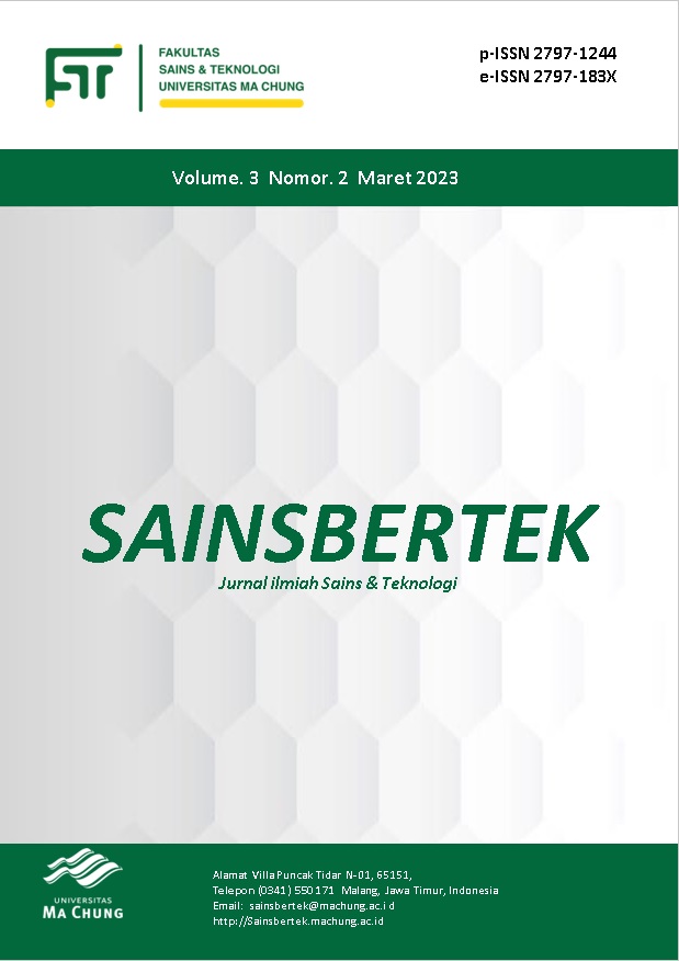 					View Vol. 3 No. 2 (2023): Maret - Sainsbertek Jurnal Ilmiah Sains & Teknologi
				